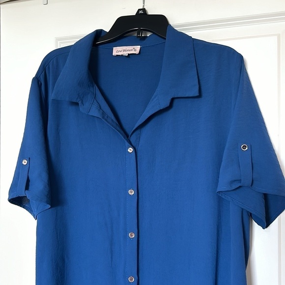NWOT Love Blossom 3X shirt dress with tie sash and sleeve tabs in royal blue - Picture 3 of 13